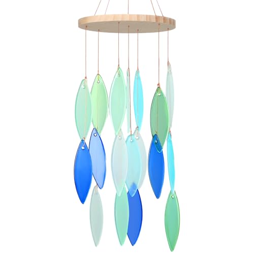 Wenqik Seaglass Wind Chimes Handcrafted Shell Wind Chimes Coastal Outdoor Decor for Indoor Outdoors Garden Home Housewarming Decor Beach Holiday Summer Women Gift 26 Inch