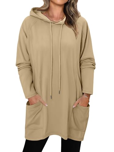 KISSMODA Women Hoodies Dress Long Sweatshirts Dress Raglan Sleeves Oversized Sweatshirts with Pocket 2025 Fall Winter Trendy