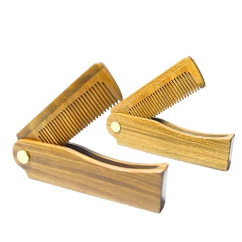 Folding Beard Comb for Men - All Natural Wooden Beard Comb - 4.3 inches (11 cm) long, Green Sandalwood Fine Teeth Comb for Grooming & Combing Hair, Beards and Mustaches