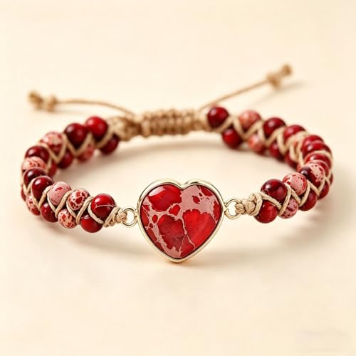 Image of Women Boho Wrap Bracelet,Handmade Natural Stone Crystal Emperor Beads Heart Bracelet, Fashion Bohemian Jewelry Gift for Women