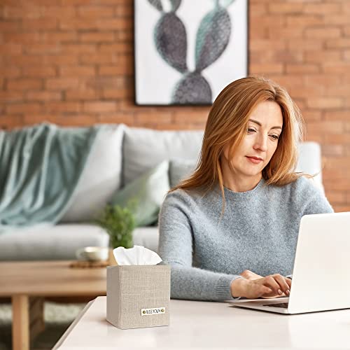 Stylish Tissue Box Cover - This Beige Linen Holder Instantly Covers Your Square Tissue Boxes - The Perfect Cube Cover for Your Bathroom and Home