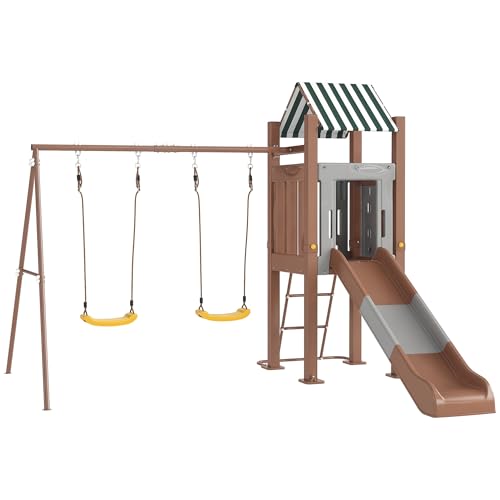 Qaba Kids Swing Set for Backyard, Playground Set with 6