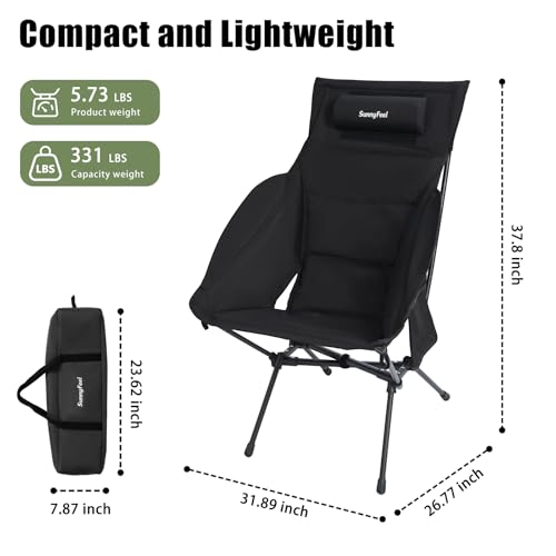 SUNNYFEEL Oversized Peded Camping Chair, Lightweight Folding Backpacking Chair with Head Support, Portable Outdoor High Back Chair for Hiking, Camping, Travel, Adults (Black) — view 2