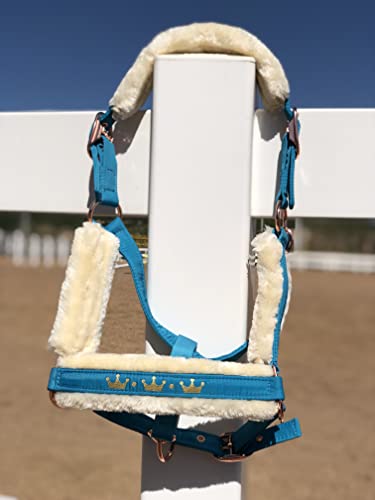 TGW RIDING Cabestro Glossy DOUBLEPIN FAUXFUR Horse Halter Cabestro Cabestro Headcollar (W/LARGO, turquina) Cover