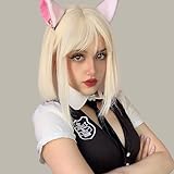 SUKRI Blonde Bob Wig with bangs Platinum Blonde Wigs for Women Heat Resistant Synthetic Wigs Daily Party Halloween Costume Use(12Inch)