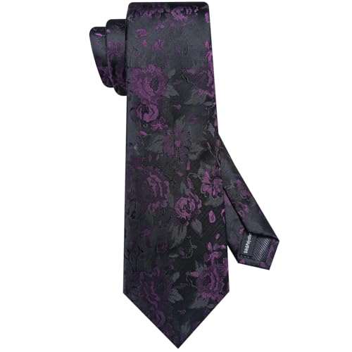 Image of Hi-Tie 70 inches Ties for Men Silk Extra Long Necktie and Pocket Square Cufflinks Set Men Big and Tall Tie Business