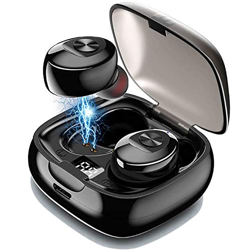 Mini Auriculares Bluetooth 5.0 Inalámbricos Deportivos TWS Estéreo In-Ear Cancelación de Ruido con Caja de Carga Portátil [Pantalla LCD] Integrado para iOS y Android
