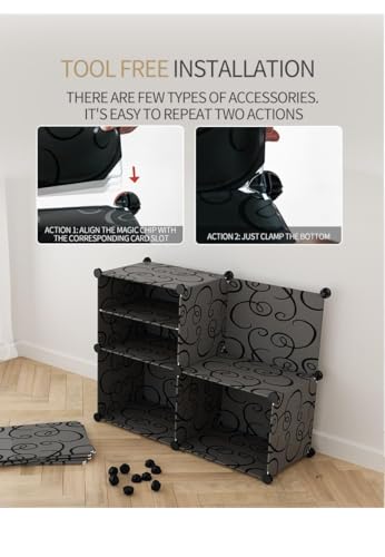 Image of Plastic Shoe Rack for Home | 6 Door 12 Shelf DIY Shoe Rack with Door for Home Storage Plastic Box Organizer, Metal Door Frame, Chappal Slipper Sandals Stand (Blackwhite, 6 Door)