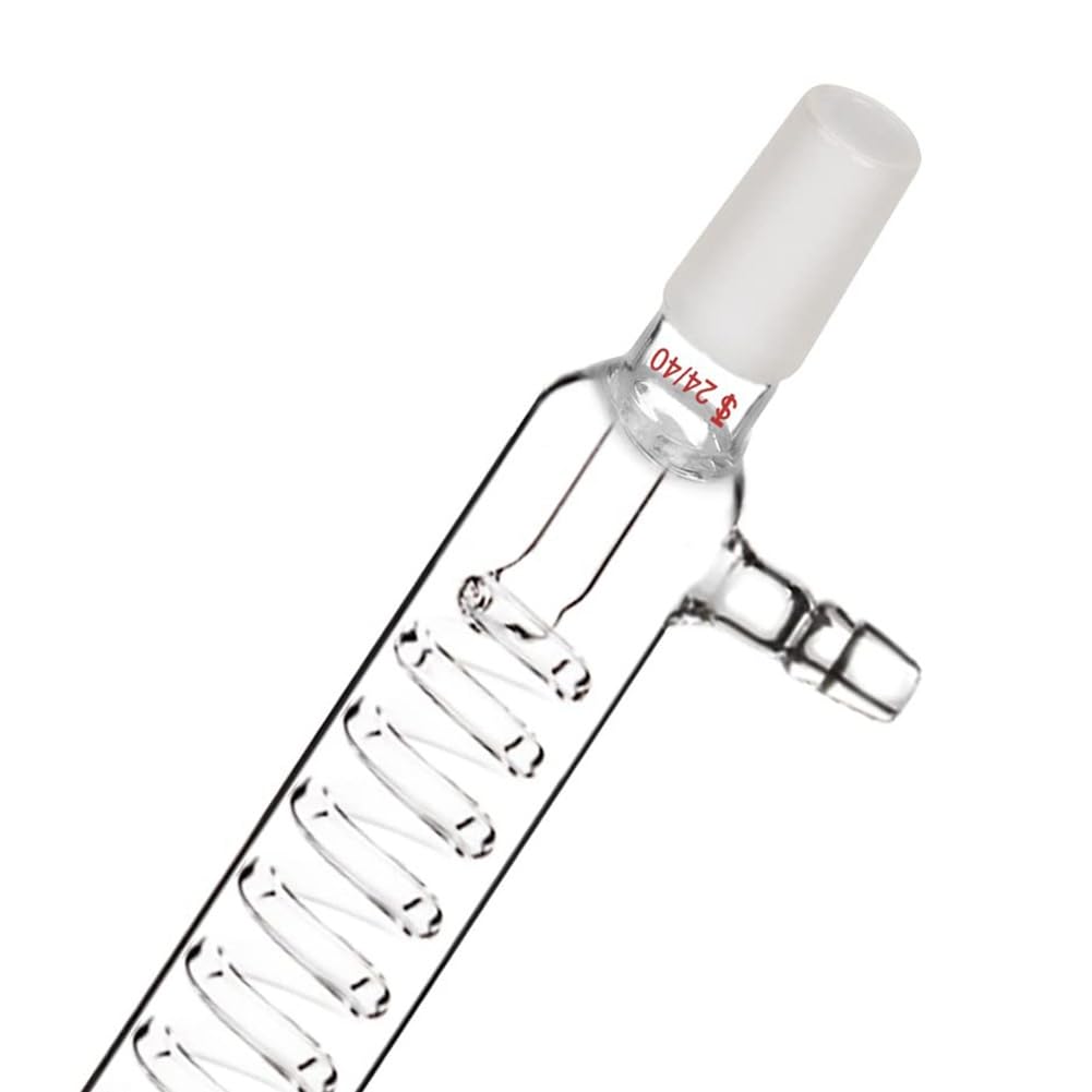 Condensatore in vetro borosilicato con raccordo 24/40, lunghezza giacca da 300 mm, tubo condensatore a serpentina, facile da installare
