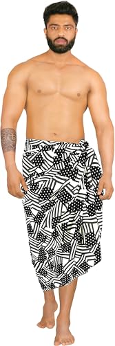 LA LEELA Men's Patriotic 4th of July American Flag Summer Sarong Swim Trunk Long Beach Pareo Wrap