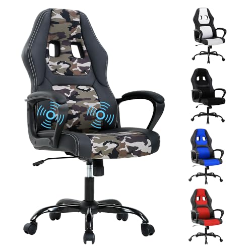 Camo Massage Gaming Chair for Kids, Ergonomic Office Chair Computer Chair with Adjustable High Back & Armrest, PU Leather Gamer Chair with 360°Swivel, Heavy Duty Gaming Chairs for Adults, Teens