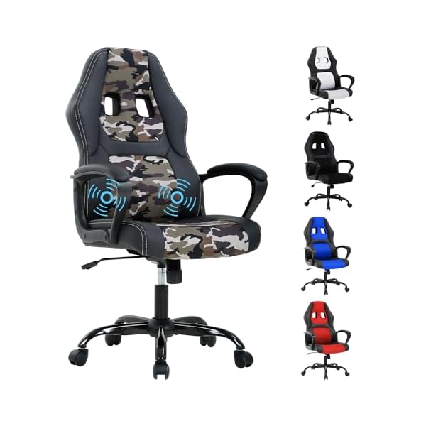 Camo Massage Gaming Chair for Kids, Ergonomic Office Chair Computer Chair with Adjustable High Back & Armrest, PU Leather Gamer Chair with 360°Swivel, Heavy Duty Gaming Chairs for Adults, Teens