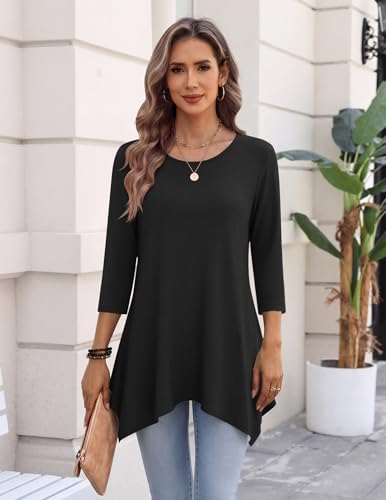 Image of Zeagoo Womens Tops 3 /4 Sleeve Loose Fit Dressy Tunics Plus Size Boho Shirts