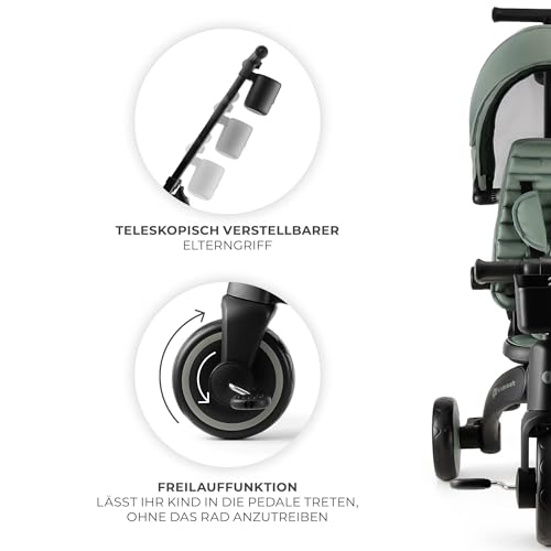 Kinderkraft Jazz 2, 6-IN-1-DREIRAD MIT LAUFRADFUNKTION, Kinder Fahrrad, Kinderwagen, Klappbar mit Zubehör, UPF50+ UV-Schutz, von 9 Monaten bis 5 Jahren an, Grün