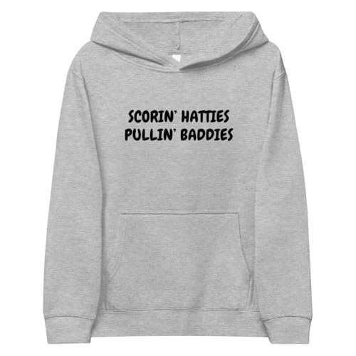 Kids Hockey Fleece Hoodie | Scorin' Hatties, Pullin' Baddies | Funny Winter Pullover Gift for Youth Players, Fans & Rink Life
