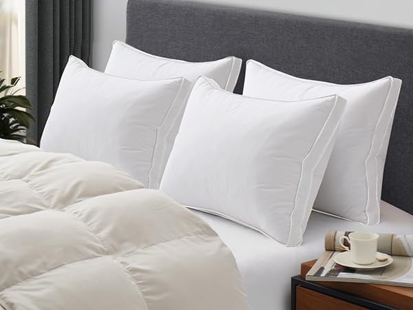 puredown® Goose Feather Down Pillows King Size Set of 2, 100% Cotton Cover, Luxury Hotel Collection Pillow, Soft Fluffy Medium Firm Bed Pillow for Back, Stomach or Side Sleeper. - Image 7
