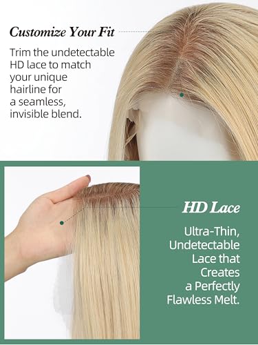 Image of 13 * 4 HD Glueless Human Hair Ombre Light Blonde Lace Front Wigs for White Women Straight Wig Pre Plucked 180% Density Transparent (22inch)