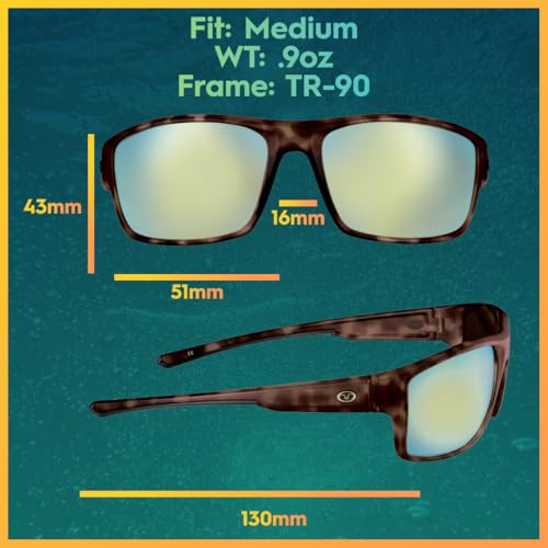 Flying Fisherman Chordata Polarized Rectangular Sunglasses, Matte Crystal Tortoise Frame/Amber-Gold Mirror Lens, Medium3