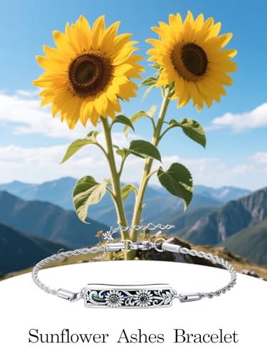WINNICACA Urn Bracelet for Ashes 925 Sterling Silver Abalone Shell Sunflower/Butterfly/Turtle Cremation Jewelry for Ashes Keepsake Pendant Locket Bracelet for Women2