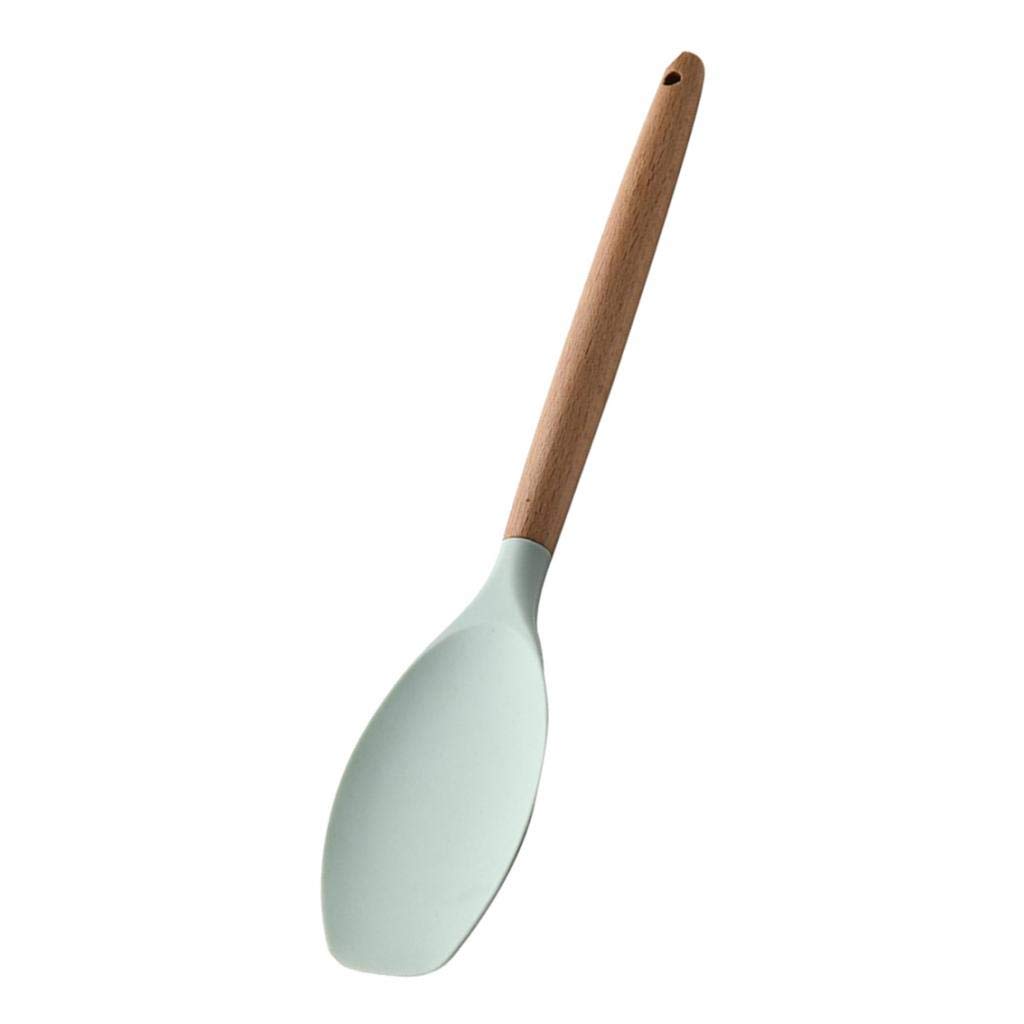 Küchenhelfer-Set, Silikon, antihaftbeschichtet, mit Holzgriff, 10-teilig, Rasen-Grün, Spatel