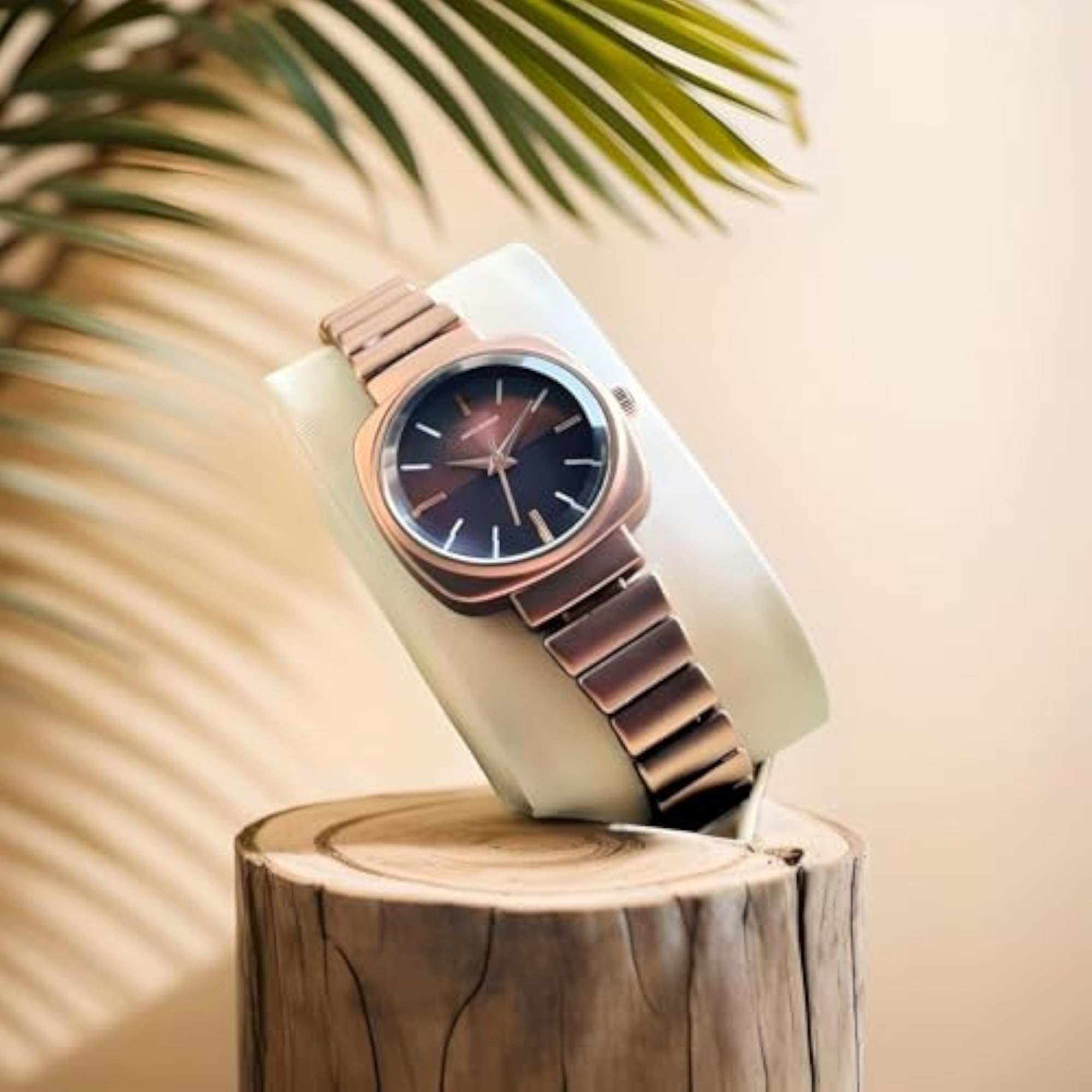Stylish Women's Watch with Unique Design Elements and Steel Chain Strap