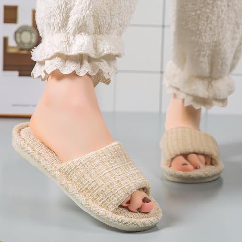 AiJiaTu House Slipper Indoor Cotton Flax Slippers, Women's and Men's Casual Soft Non-slip Open Toed Mute Slippers Beige EU 40/414