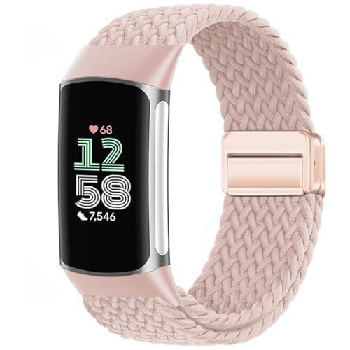 Issinlky Nylon geflochtene armband Kompatibel mit Fitbit Charge 6/5, elastische magnetische Schnalle armband für Fitbit ...