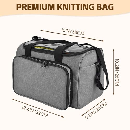 Image of Knitting Bag, Large Capacity Yarn Storage Organizer Tote Bag with Compartments and Pockets for Knitting Needles, Crochet Hooks, Knitting Project and Accessories, Bag Only, Grey