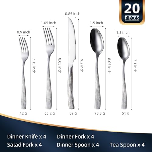 20-Piece Silverware Set for 4, CITESANA Heavy Duty Stainless Steel Flatware Set with Ripple Handles, Mirror Polished Kitchen Cutlery Set by Citesana - Image 2