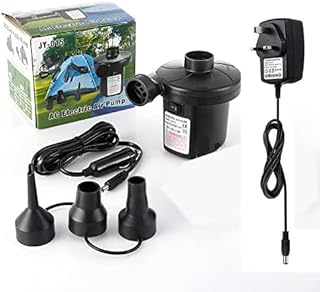Electric Air Pump, 2 in 1 Quick-Fill Inflate/Deflate Electric Pump, 220-240V AC/DC 12V with 3 nozzles for Inflatables Couch, Pool Floats, Blow up Pool Raft Bed Boat Toy