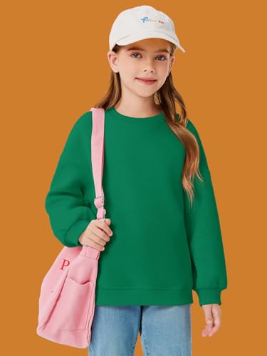 Image of Haloumoning Girls Oversized Crewneck Sweatshirts Kids Fleece Pullover Tops