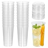 20PCS Disposable Split Cup for Drinks, Round Plastic Drink Cups with Lids, Clear Double Grid Bubble Tea Cup Smoothie Coffee Mug Sharing Tumblers for Milk Tea Juice Party Supplies Valentines Day