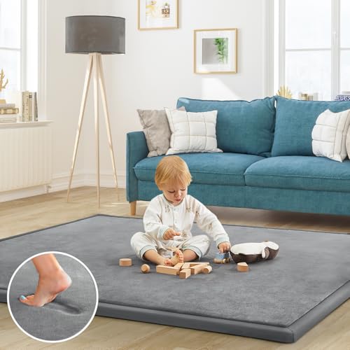 Image of ILPEOD Baby Play Mat for Floor Nursery Rug Muscle Mat Area Rug Playroom Rug 71"x79" Playpen Mat Memory Foam 1.3" Thick Crawling Mat for Babies,Toddlers, Infants, Kids,Grey
