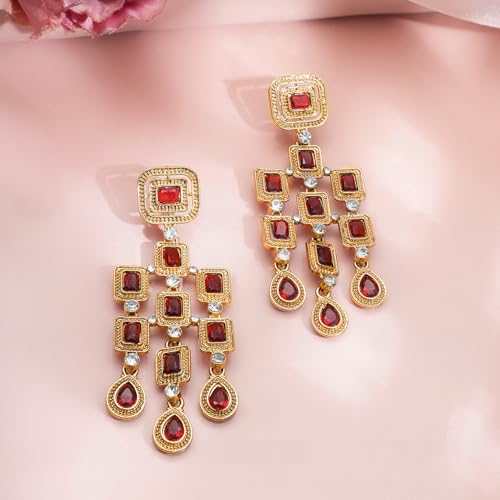 Image of Rubans American Diamond & Crystal Chandelier Earrings Stylish Trendy Jewellery Gift for Women & Girls