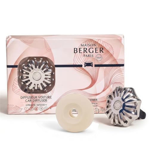 Image of MAISON BERGER Car Diffuser Set, Corali Lady Flower | Jasmine Mimosa Rose Notes, Refillable Vent Clip with Ceramic Refill, Passive 4-Week Diffusion, Made in France