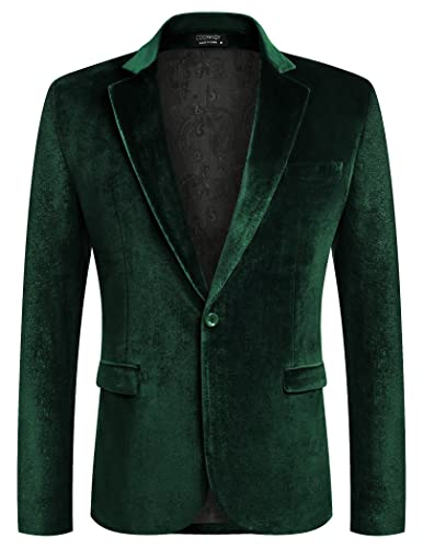 Image of COOFANDY Men's Velvet Blazer Notched Lapel Velour Suit Jacket One Button Tuxedo Jackets for Wedding Prom Party Dinner