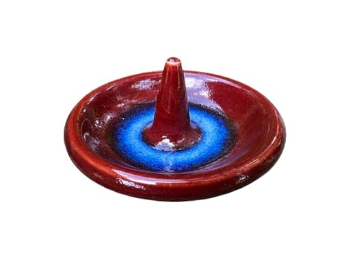 Jewelry Ring Holder Catchall, Handmade Ceramic Stoneware, Cranberry Red with Blue