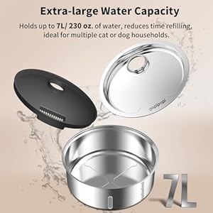   Stainless-Steel-Dog-Water-Fountain-7L18G236oz-Pet-Water-Fountain-for-Large-Dogs-Multi-Cats-Dog-Water-Bowl-Dispenser-with-Quiet-Water-Pump-and-3-Replacement-Filters-primary-7L