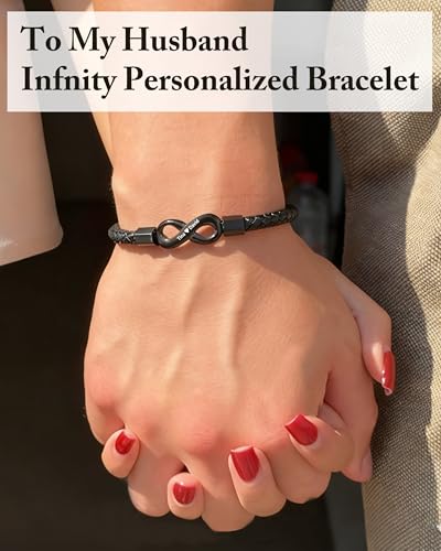 Pulsera personalizada de cuero con infinito para hombre miniatura 2