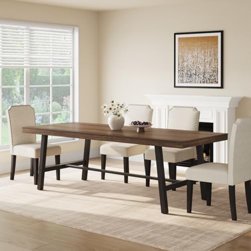 Image of GarveeHome Industrial Dining Table for 8-10 People, 86.61 inch Long Large Kitchen Table with Sturdy Metal Frame, Rectangular Counter for Dinner, Kitchen, Dining Room (Brown, 87 inch Non-extendable)