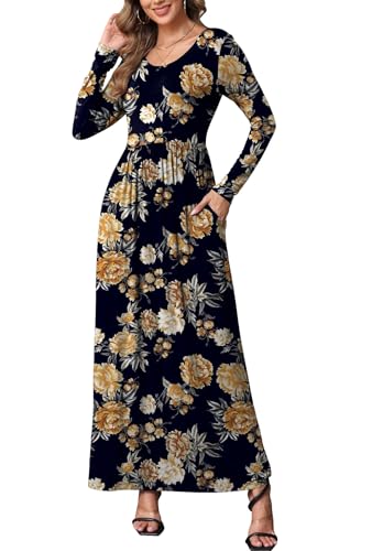 Image of EUOVMY Women's Long Sleeve Loose Maxi Dresses Casual Long Dresses with Pockets