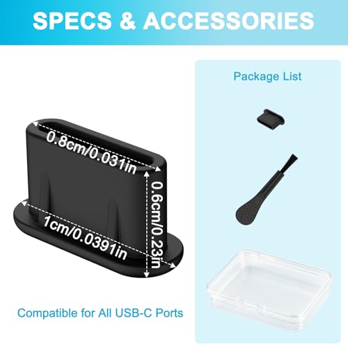 Image of Tobfit USB-C Dust Plug - 20-Pack Silicone Port Cover for iPhone 17 /16 /15 Series, Samsung Galaxy S26-S20 & All USB-C Devices (10 Clear + 10 Black)
