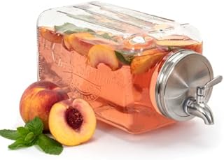 Glass Ice Bucket - 100% Leakproof Stainless Steel Spigot - Drink Dispenser for Fridge, Liquid Laundry Detergent Dispenser, Beverage Dispenser for Parties, Water Dispenser Countertop, 1.5-Gallon Jug