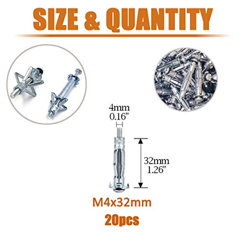 Ispinner 20Pcs M4X32Mm Zinc Plated Steel Molly Bolt Hollow Drive Wall Anchor Screws For Drywall, Plaster And Tile #TOP1