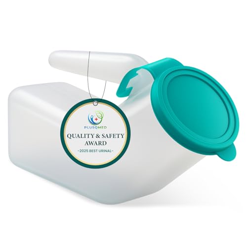 Plusqmed Botella de orinal para hombre de 1000 ml, recipiente de orina de viaje, tapa a prueba de fugas, plástico grueso duradero, botella portátil para orina masculina para uso en la mesita de noche