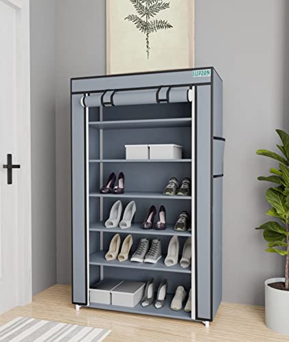 Image of FLIPZON Premium 6-Tiers Shoe Rack /Multipurpose Storage Rack with Dustproof Cover (Grey)