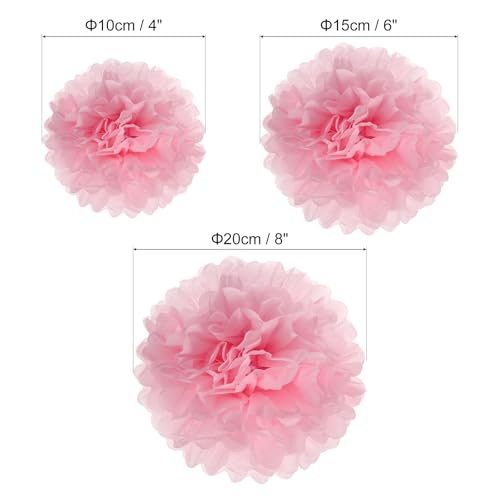 Pompons en papier 3 tailles différentes décoration suspension rose anniversaire