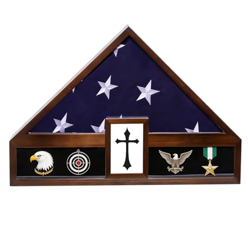 Brown Military Flag Display with Medal Compartment