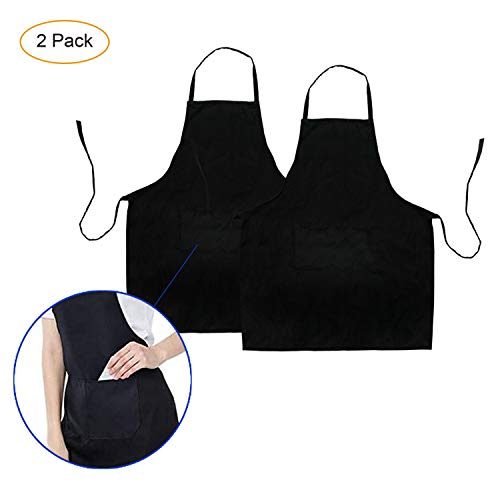 TRENDBOX 2 Pack Aprons for Women Men (Full Adult Size) Black Kitchen Aprons