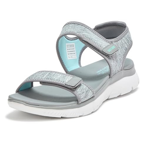 Sandalias deportivas Skechers con amortiguación ligera para mujer, gris y talla 36